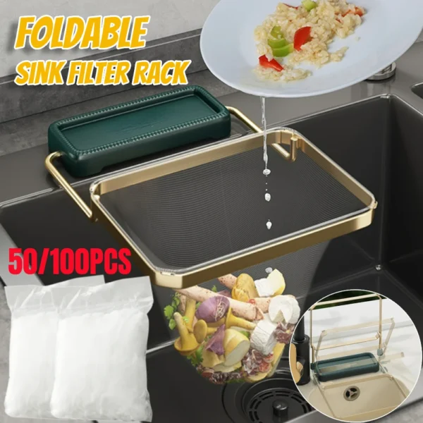 Kitchen Sink Filter Rack Foldable Sink Strainer Mesh Bag Stand Waste Garbage Net Shelf Disposable Garbage Mesh Bag Kitchen Gadge - Image 2